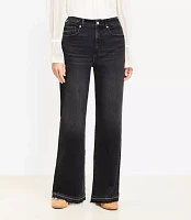 Curvy Unpicked Hem High Rise Wide Leg Jeans Washed Black