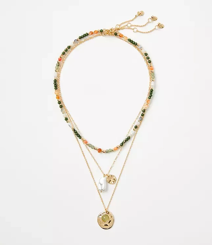 Pearlized Layered Coin Necklace Set