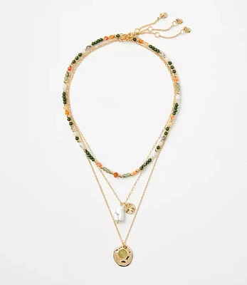 Pearlized Layered Coin Necklace Set