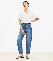Petite Bubble Sleeve Mixed Media Blouse