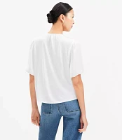 Petite Bubble Sleeve Mixed Media Blouse