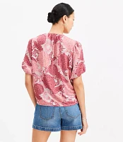 Petite Floral Bubble Sleeve Mixed Media Blouse