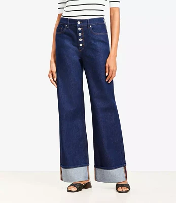 Curvy Cuffed High Rise Wide Leg Jeans Rinse Wash