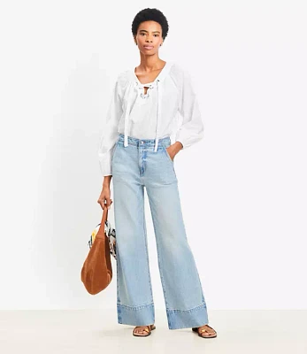 Petite High Rise Wide Leg Jeans Vintage Light Indigo Wash