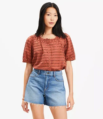 Petite Eyelet Bubble Sleeve Blouse