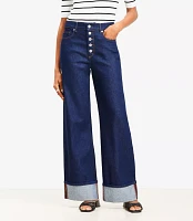 Petite Cuffed High Rise Wide Leg Jeans Rinse Wash