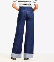 Petite Cuffed High Rise Wide Leg Jeans Rinse Wash