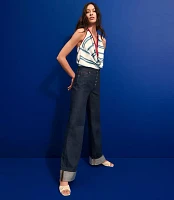Petite Cuffed High Rise Wide Leg Jeans Rinse Wash