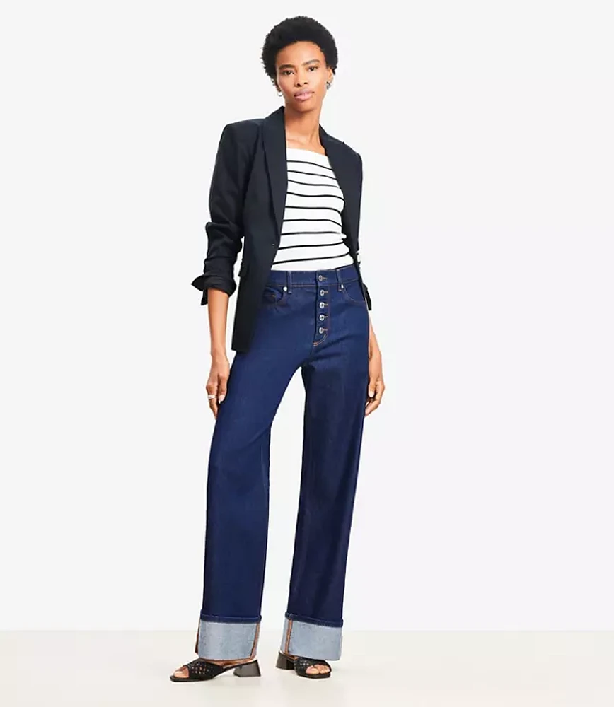 Petite Cuffed High Rise Wide Leg Jeans Rinse Wash