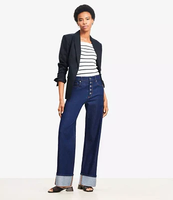Petite Cuffed High Rise Wide Leg Jeans Rinse Wash