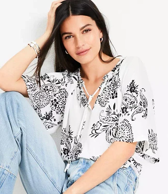Garden Tie Neck Mixed Media Blouse