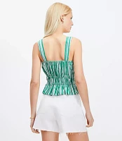 Floral Poplin Ruched Tie Peplum Tank Top