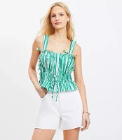Floral Poplin Ruched Tie Peplum Tank Top