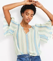 Petite Stripe Pleated Sleeve Blouse