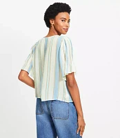 Petite Stripe Pleated Sleeve Blouse