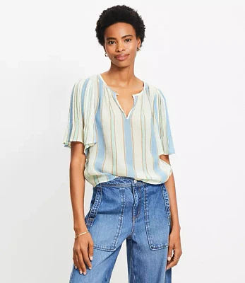 Petite Stripe Pleated Sleeve Blouse