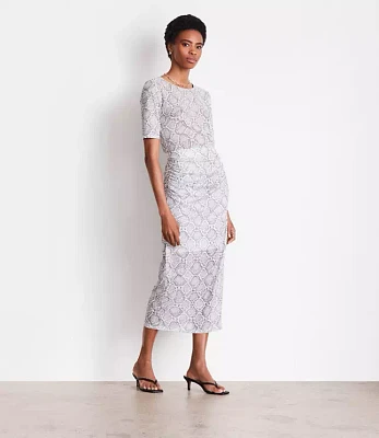 LOFT Versa Snake Print Mesh Ruched Midi Skirt