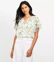 Petite Floral Ruffle Flutter Sleeve Top