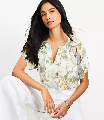 Petite Floral Ruffle Flutter Sleeve Top