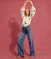 Belted Slim Wide Leg Jeans Bright Medium Stone Wash