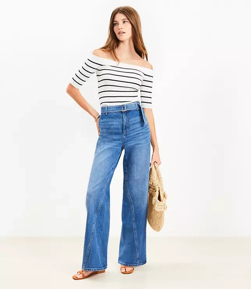 Belted Slim Wide Leg Jeans Bright Medium Stone Wash