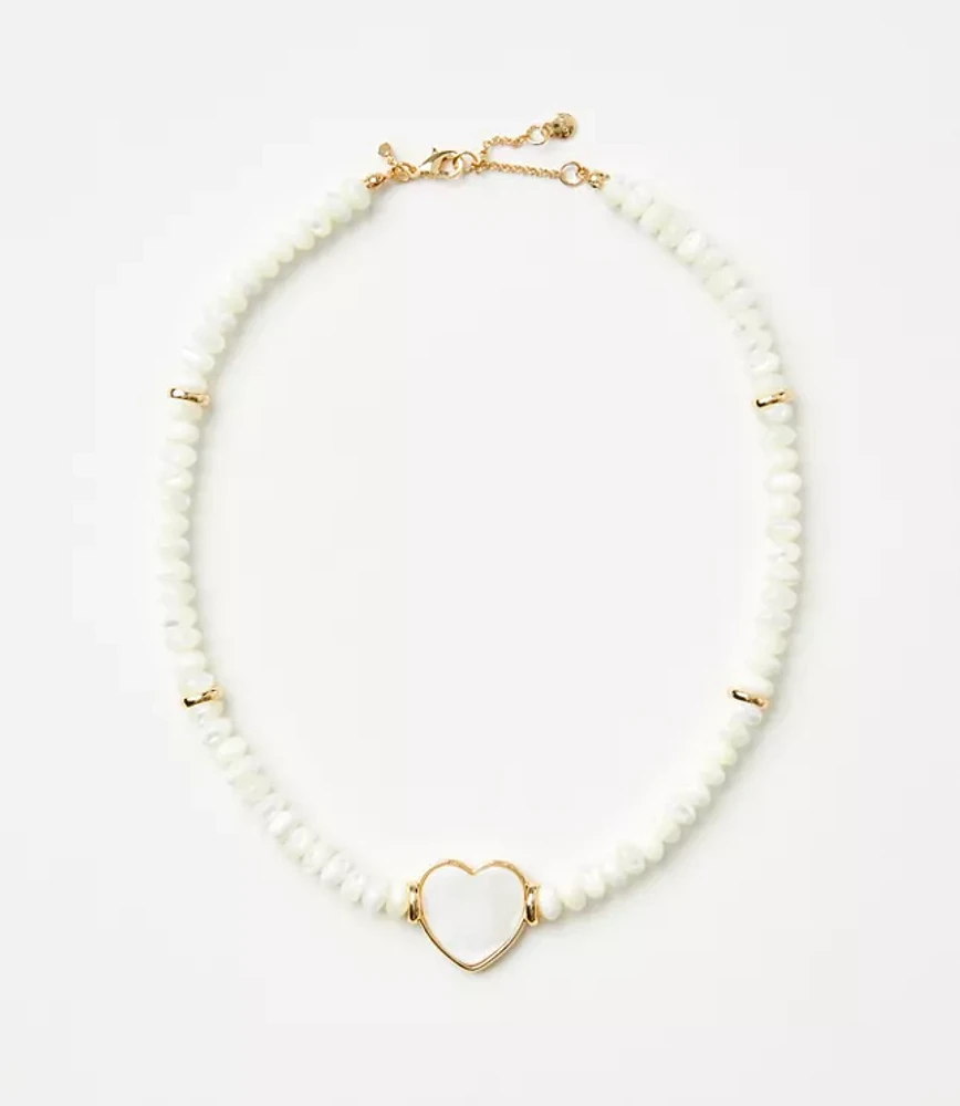 Mother Of Pearl Heart Beaded Statement Necklace