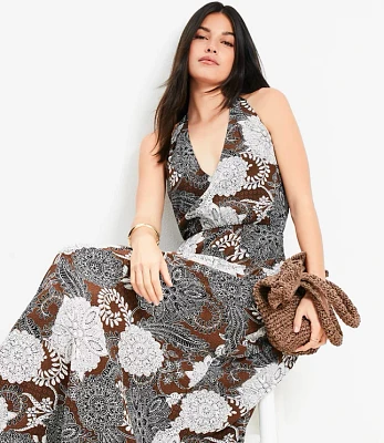 Petite Floral Halter Maxi Pocket Dress