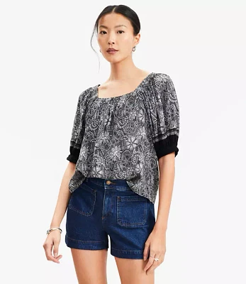 Petite Deco Smocked Square Neck Blouse