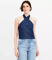 Petite Chambray Crossover Halter Top