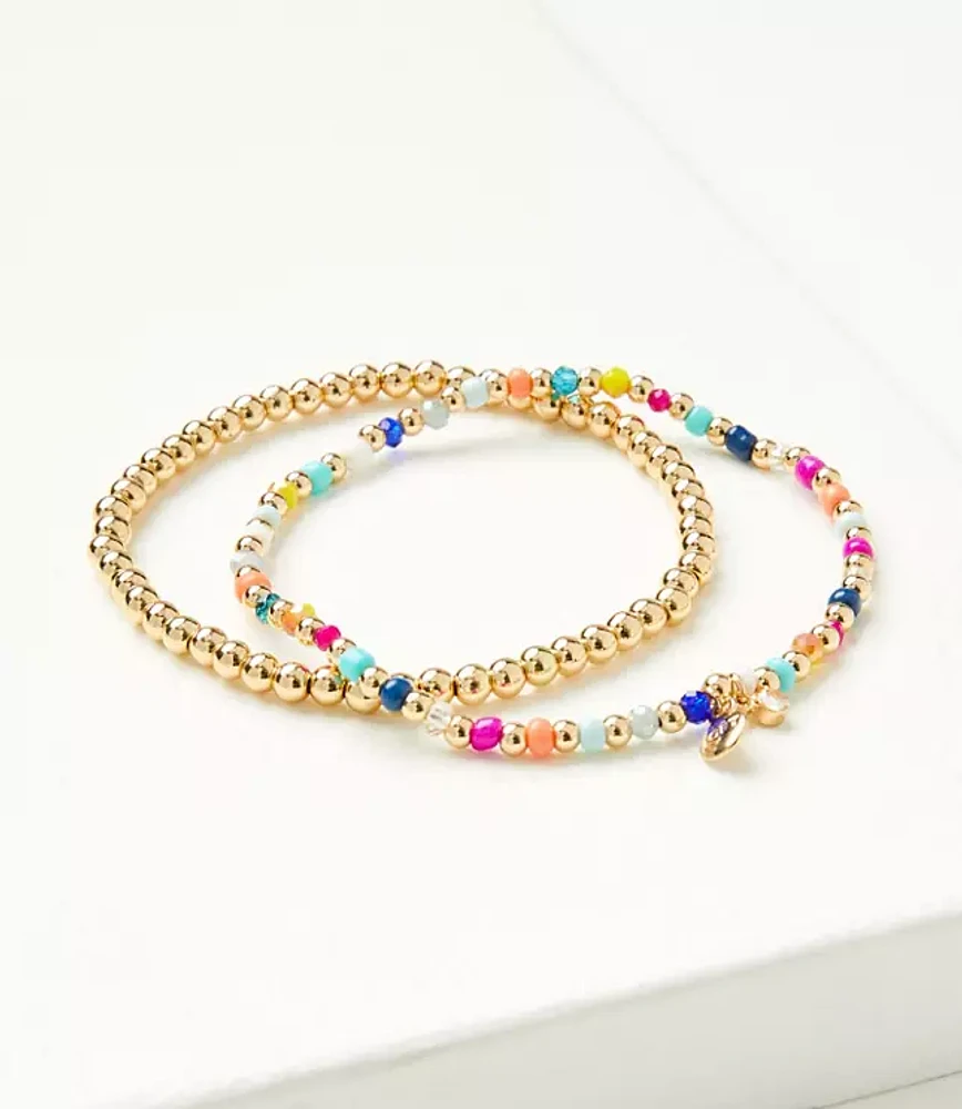 Multicolored Metal Beaded Stretch Bracelet Set