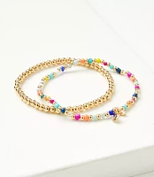 Multicolored Metal Beaded Stretch Bracelet Set