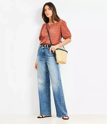 Frayed High Rise Wide Leg Jeans
