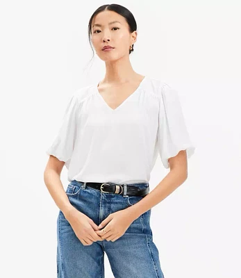 Floral Bubble Sleeve Mixed Media Blouse