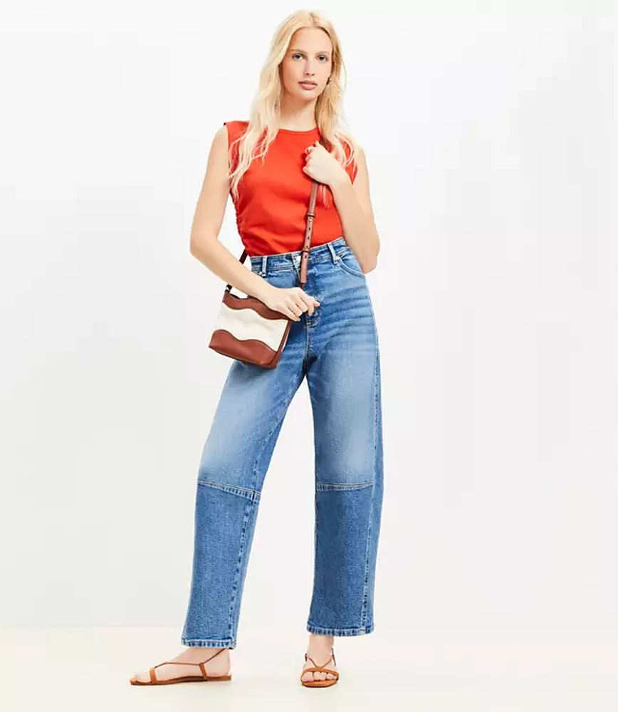 Petite High Rise Barrel Jeans Classic Mid Wash