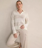 Haven Well Within Organic Cotton Linen Stripe Johnny Collar Sweater