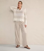 Haven Well Within Organic Cotton Linen Stripe Johnny Collar Sweater