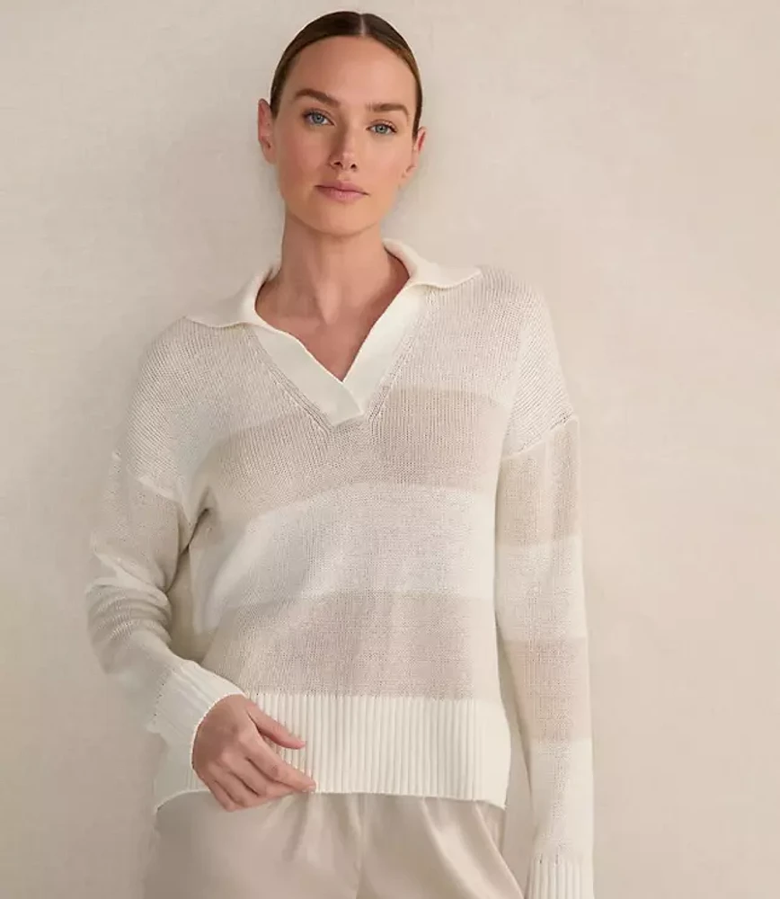 Haven Well Within Organic Cotton Linen Stripe Johnny Collar Sweater
