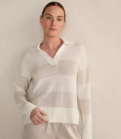 Haven Well Within Organic Cotton Linen Stripe Johnny Collar Sweater