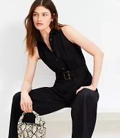 Petite Linen Blend Halter Jumpsuit