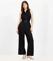 Petite Linen Blend Halter Jumpsuit
