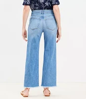 Curvy Frayed High Rise Wide Leg Crop Jeans Light Wash