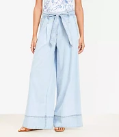 Chambray Belted Wide Leg Pants