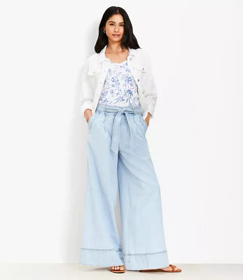 Chambray Belted Wide Leg Pants