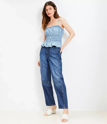 Petite Chambray Ruffle Smocked Button Cami