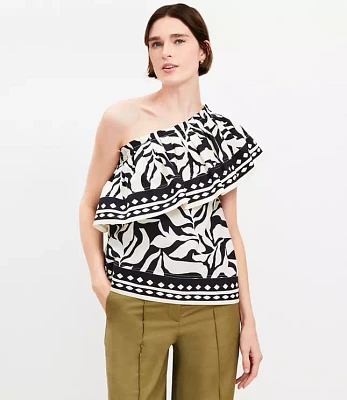 Petite Fern Poplin Ruffle One Shoulder Top