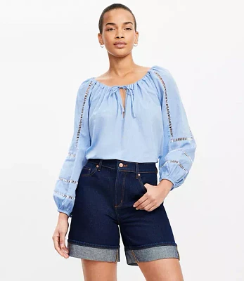 Petite A-Line High Rise Denim Shorts Rinse Wash