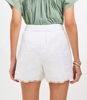 Pull On Shorts in Floral Embroidered Poplin