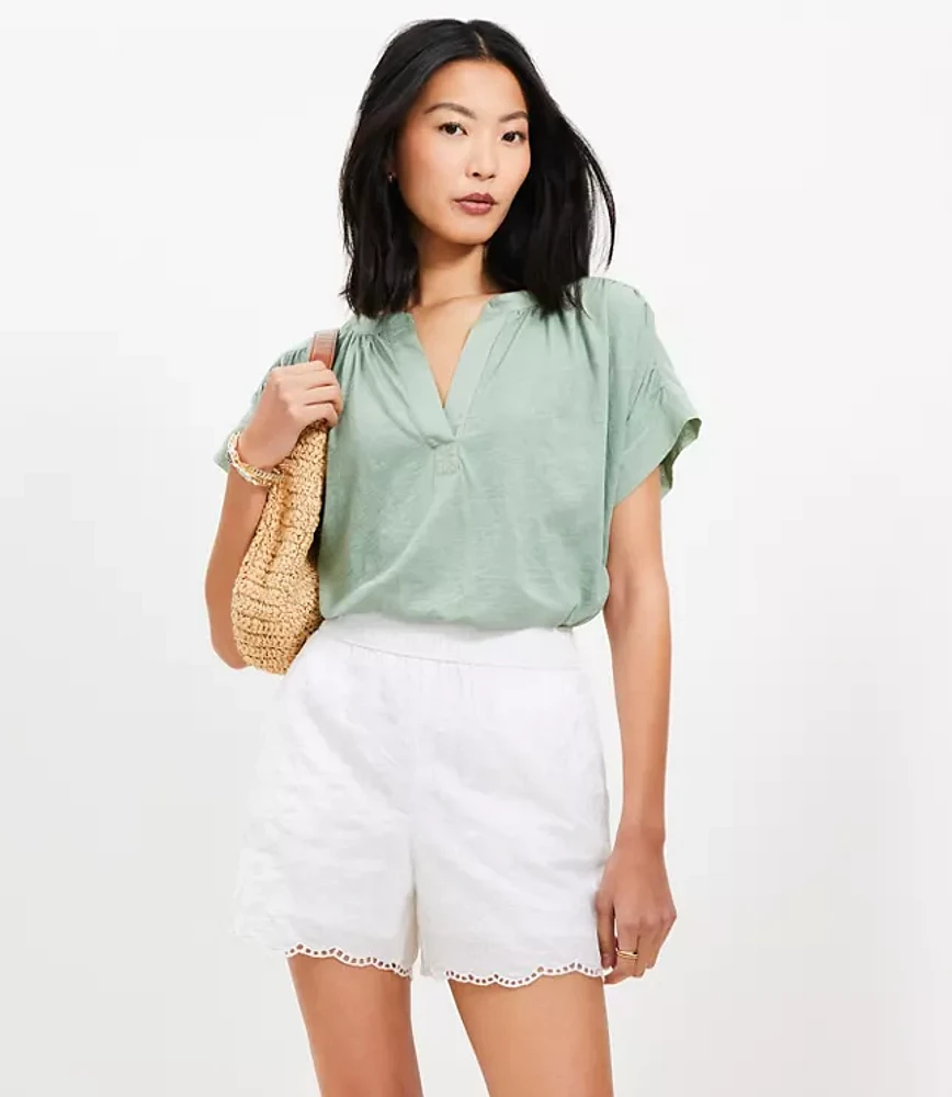 Pull On Shorts in Floral Embroidered Poplin