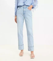 Fresh Cut Cuffed High Rise Straight Jeans Light Wash Indigo