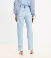 Fresh Cut Cuffed High Rise Straight Jeans Light Wash Indigo